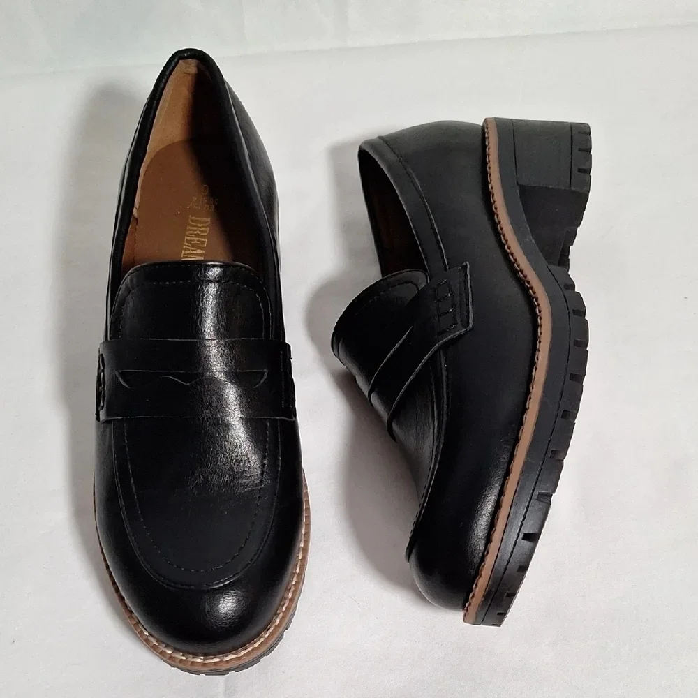 Dream Pairs Black Leather Flats with Classic Penny Design